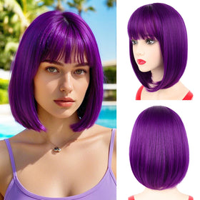 NOTICEME purple bob wig with bangs for everyday wear and bold style.