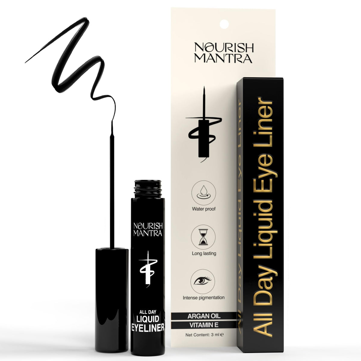 Nourish Mantra All-Day Liquid Eyeliner bottle close for bold, long-lasting definition.