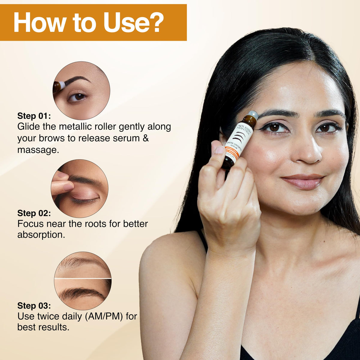 Graphic of minerals, vitamins, and peptides in Nourish Mantra for brow health.