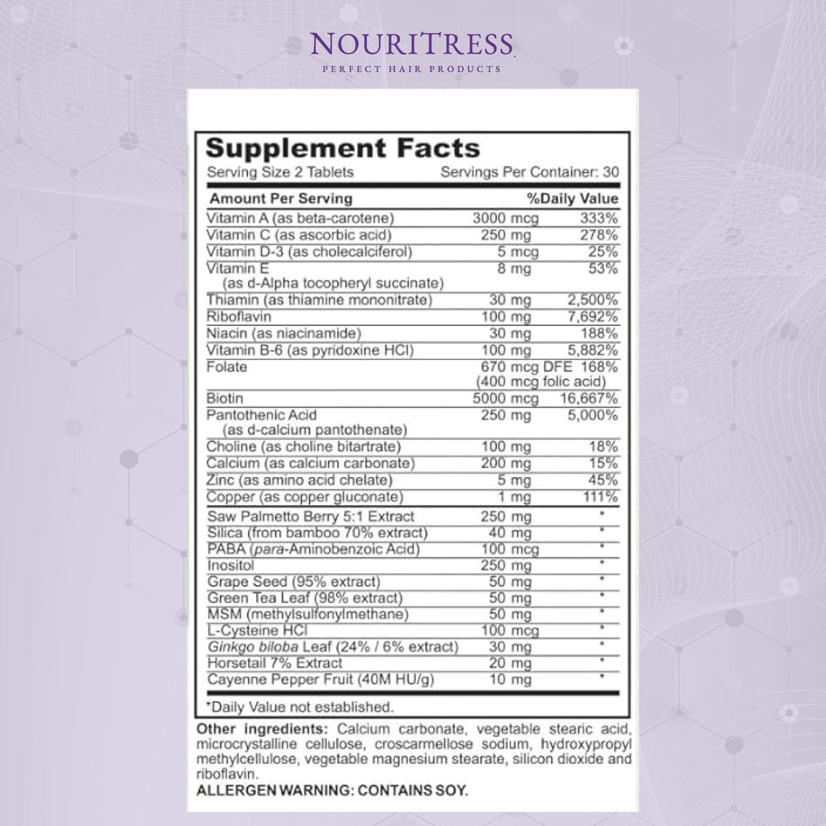 NouriTress Perfect Hair Vitamins Plus bottle with glass of water for daily use