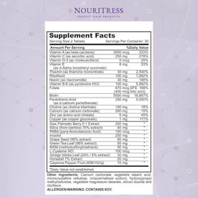 NouriTress Perfect Hair Vitamins Plus bottle with glass of water for daily use