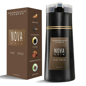 Nova Hair Dye Shampoo 3 in 1 bottle ready for easy at-home gray coverage.
