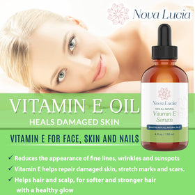Close-up of quick-absorbing texture of Nova Lucia Vitamin E Oil on skin.