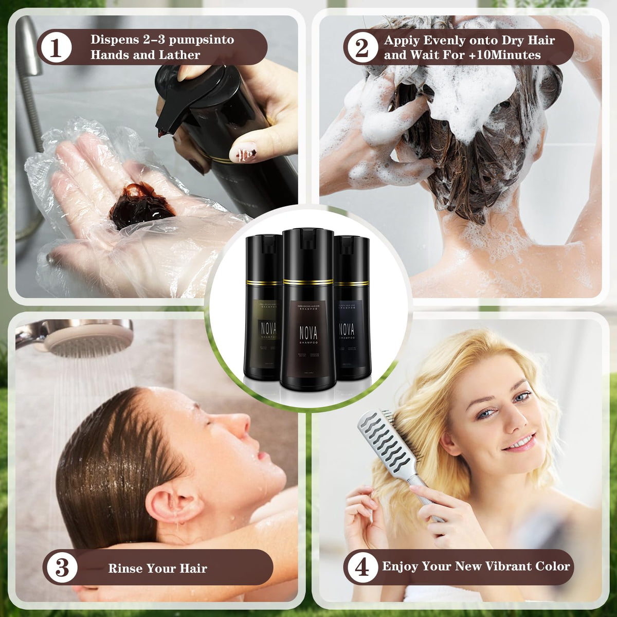 Nova Shampoo applying color to gray hair for natural coverage