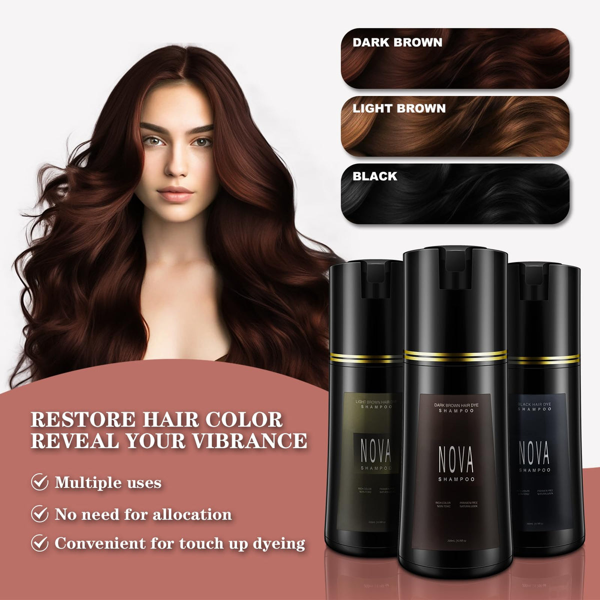 Nova Shampoo rich foamy lather during cleansing and tinting