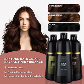 Nova Shampoo gray coverage application demonstrates surface-level color