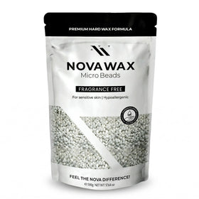 Nova Wax beads in premium packaging with metallic finish for luxury waxing at home