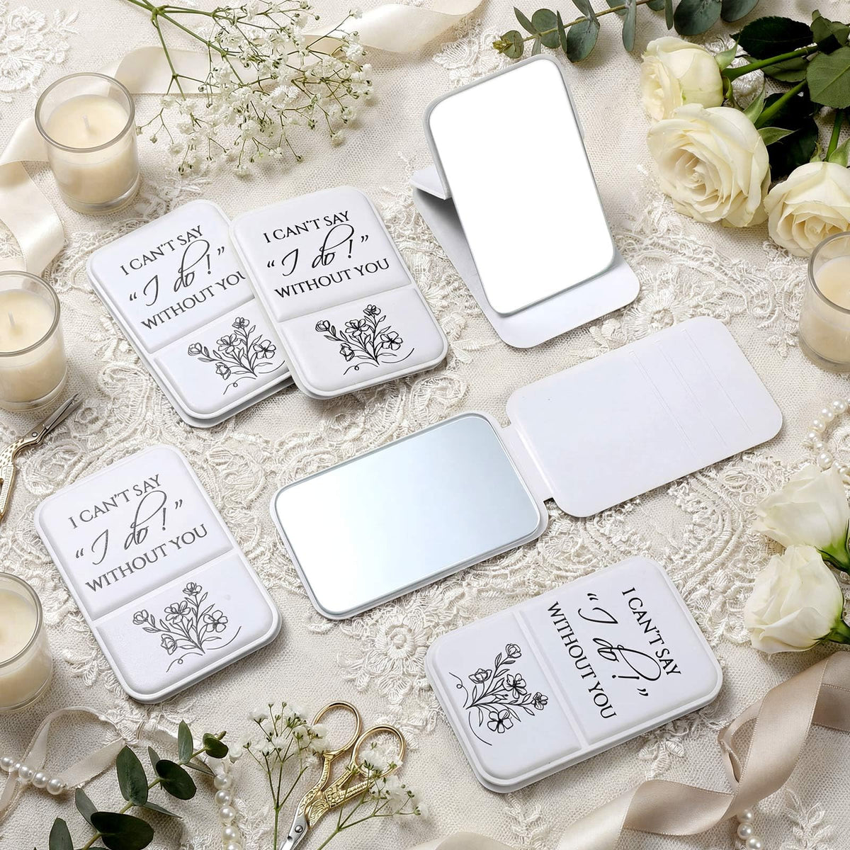 Novabright white leather mirrors for elegant bridal party use