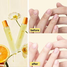 NOVAL Cuticle Oil ingredients: vitamin E, tea tree, thyme extracts close-up.
