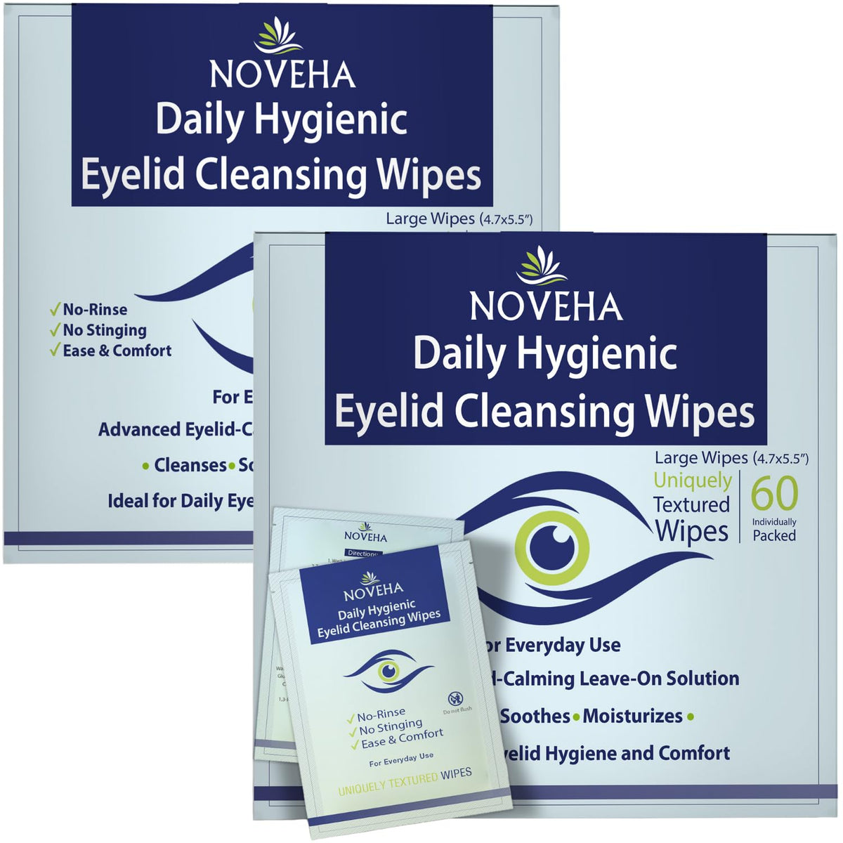 NOVEHA 120pcs daily eyelid wipes pack for convenient at-home eye care.