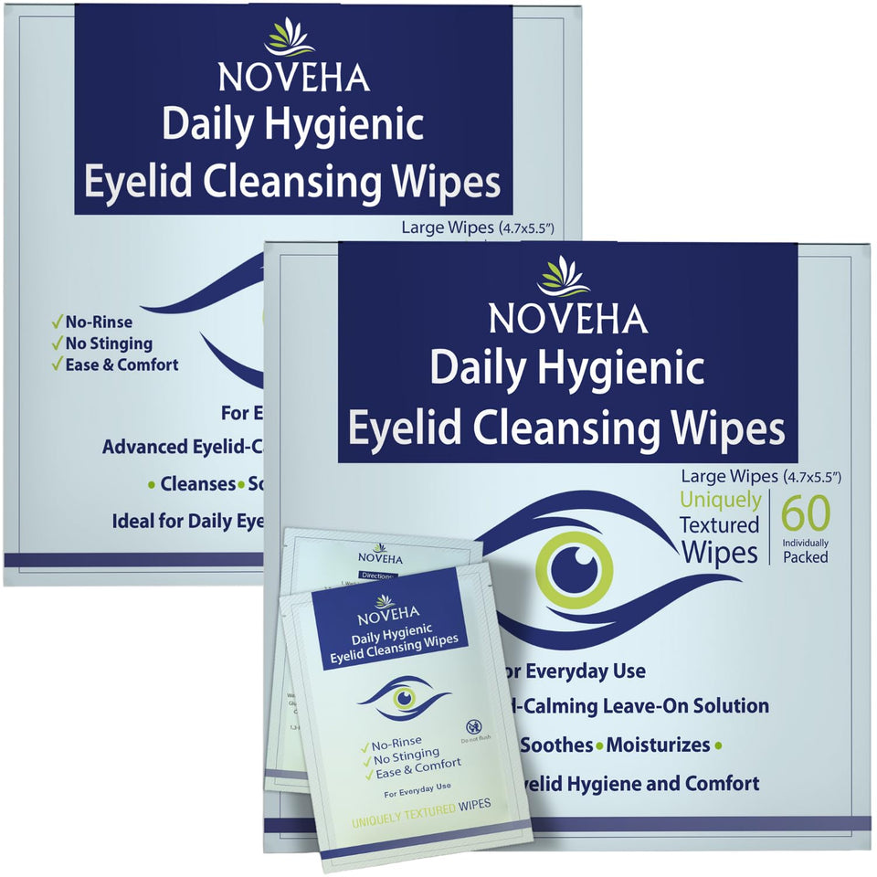 NOVEHA 120pcs daily eyelid wipes pack for convenient at-home eye care.
