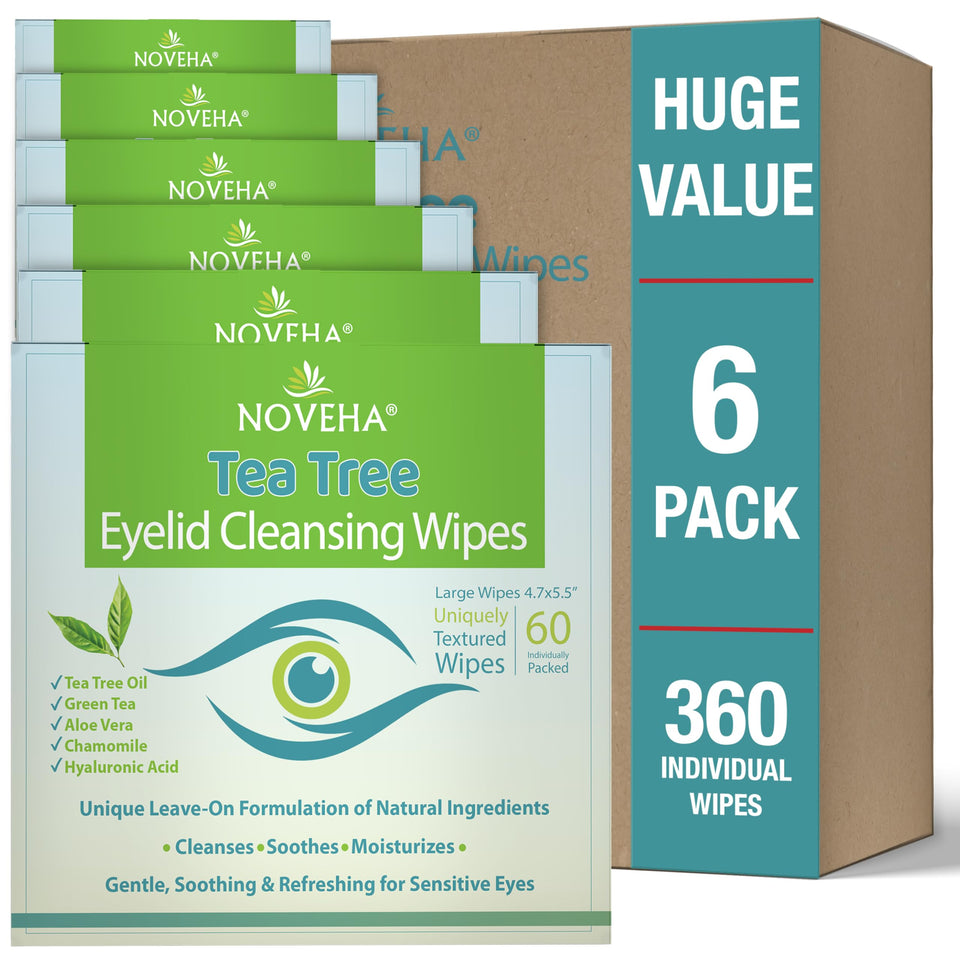 NOVEHA 360PCs Tea Tree Eyelid Wipes pack for daily eye cleansing.