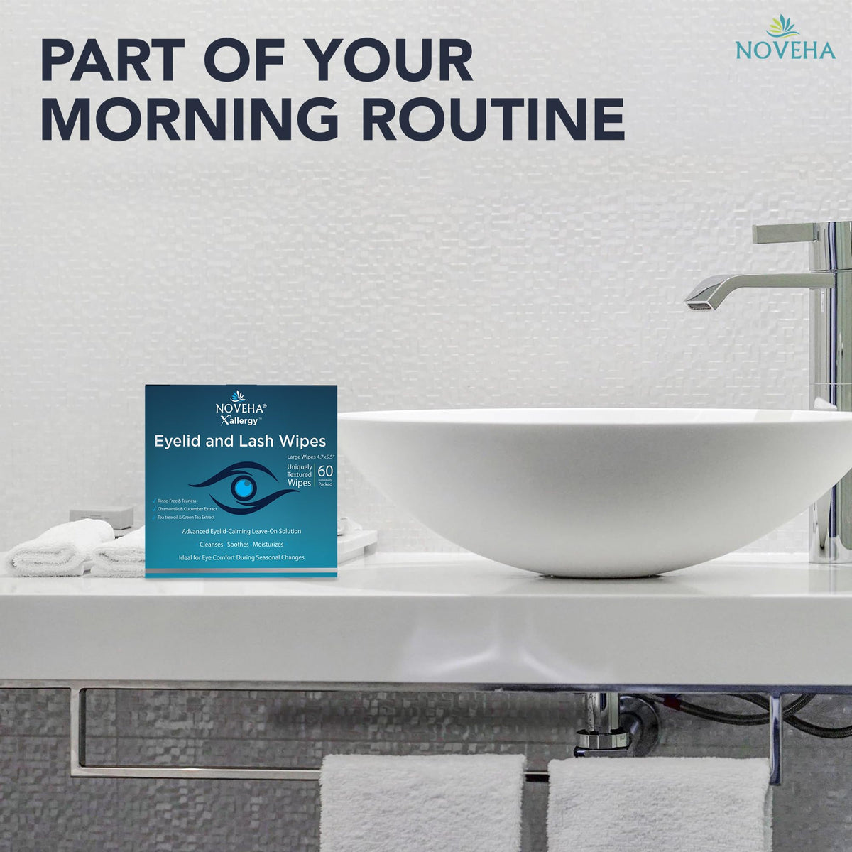 NOVEHA convenient on-the-go packaging enables quick eyelid care anywhere.