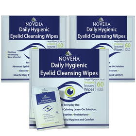 NOVEHA daily eyelid wipes in packaging for convenient daily eye hygiene.