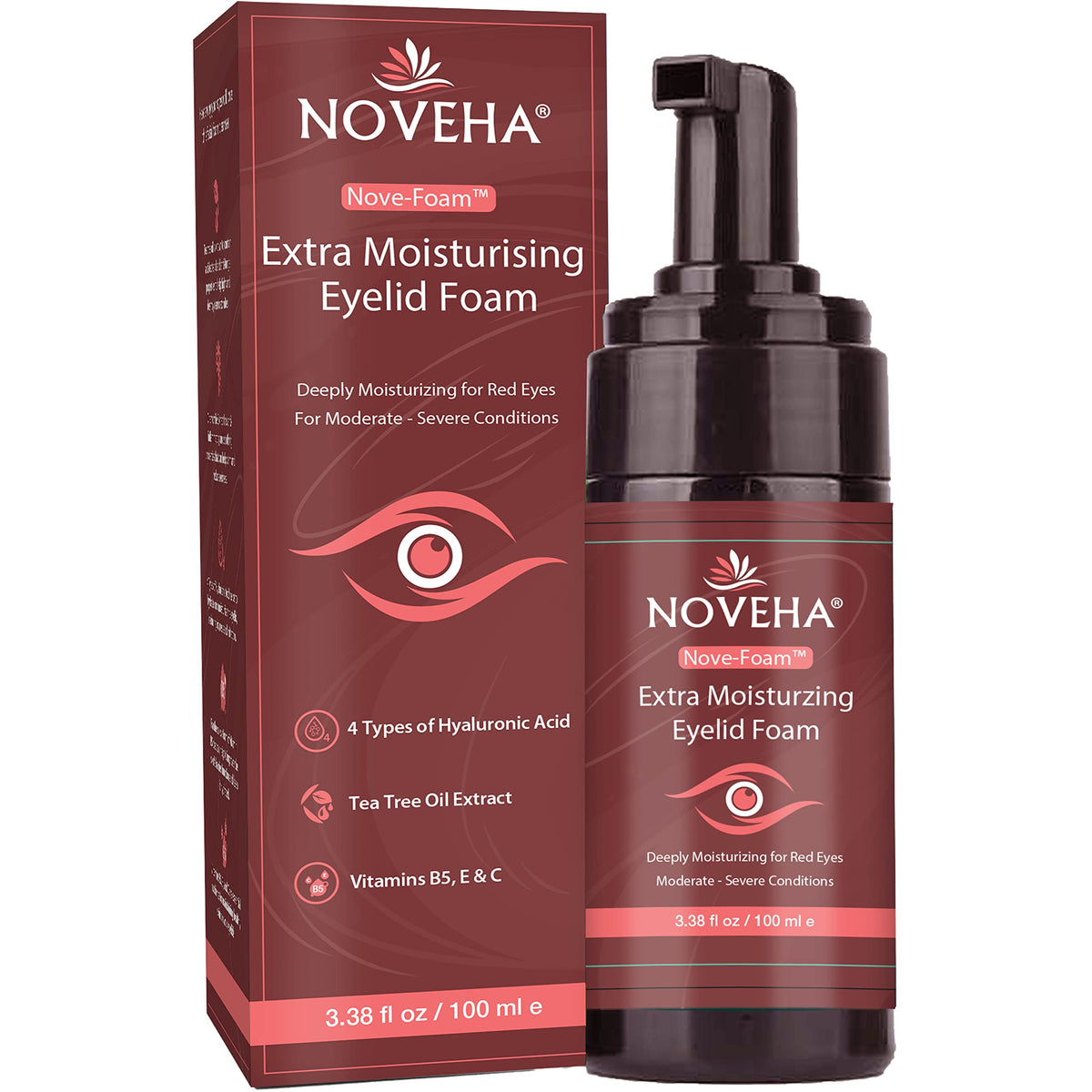 NOVEHA Extra Nove Eyelid Foaming Cleanser bottle for gentle eye care.