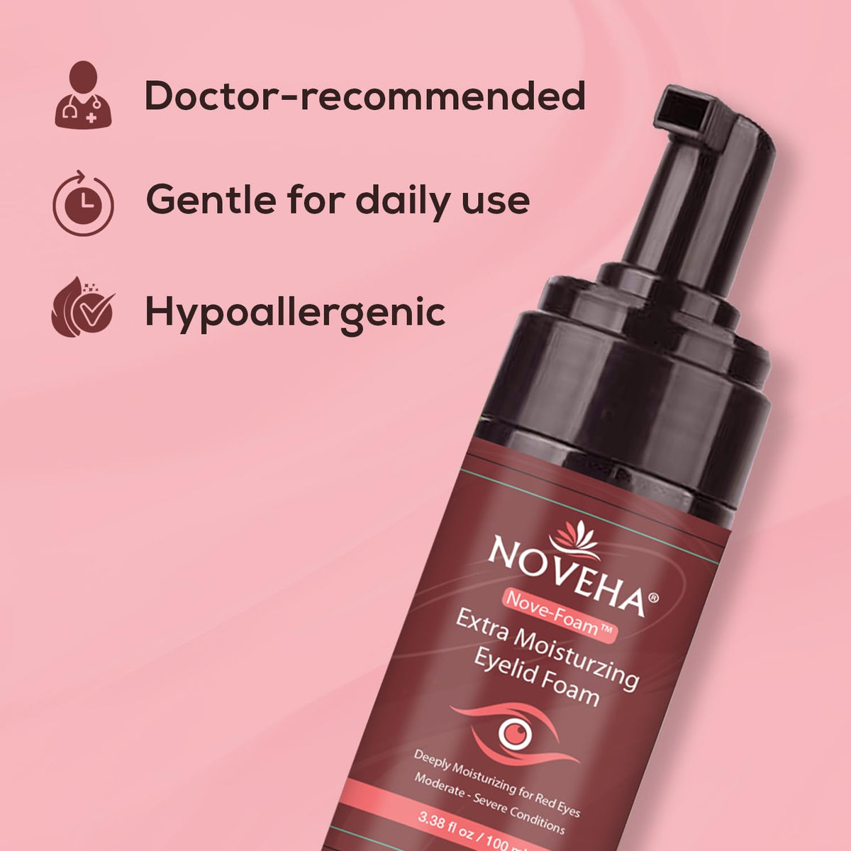 NOVEHA cleanser soothing irritated eyelids and lashes.