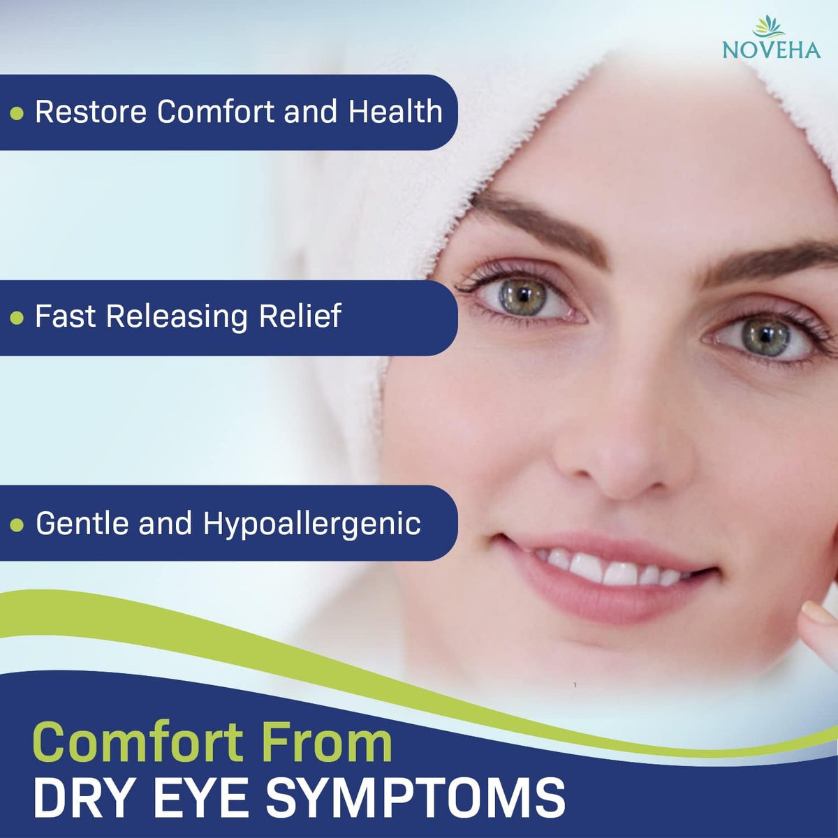 NOVEHA prep eyelid area before eye spray for better receptivity.