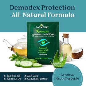 NOVEHA wipes textured surface for effective debris removal around eyes.