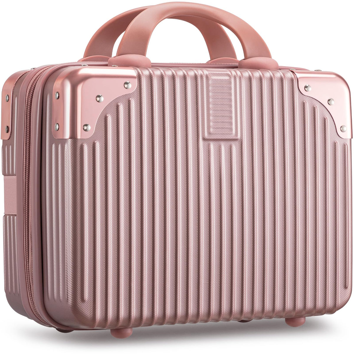 Noverlife 14inch rose-gold makeup case closed protects cosmetics on the go.