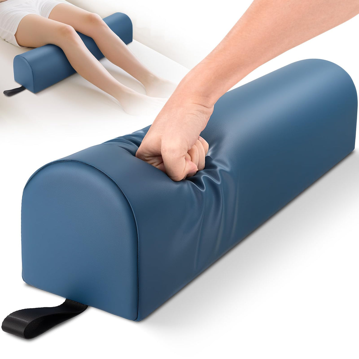 Noverlife 3/4 round massage bolster blue front view for client comfort