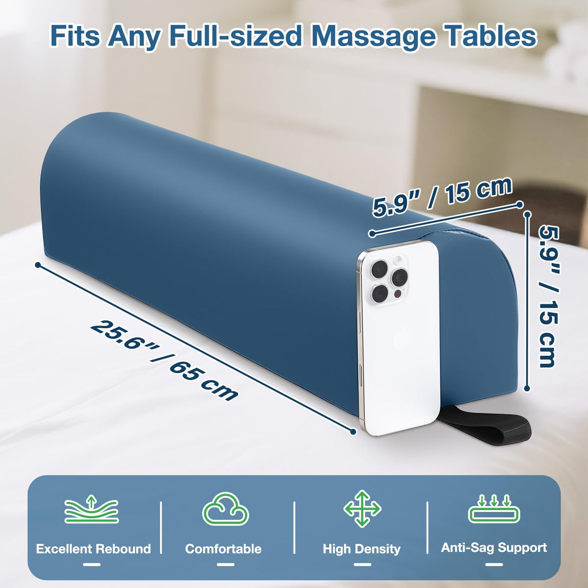 On-table view demonstrates compact fit on most massage beds
