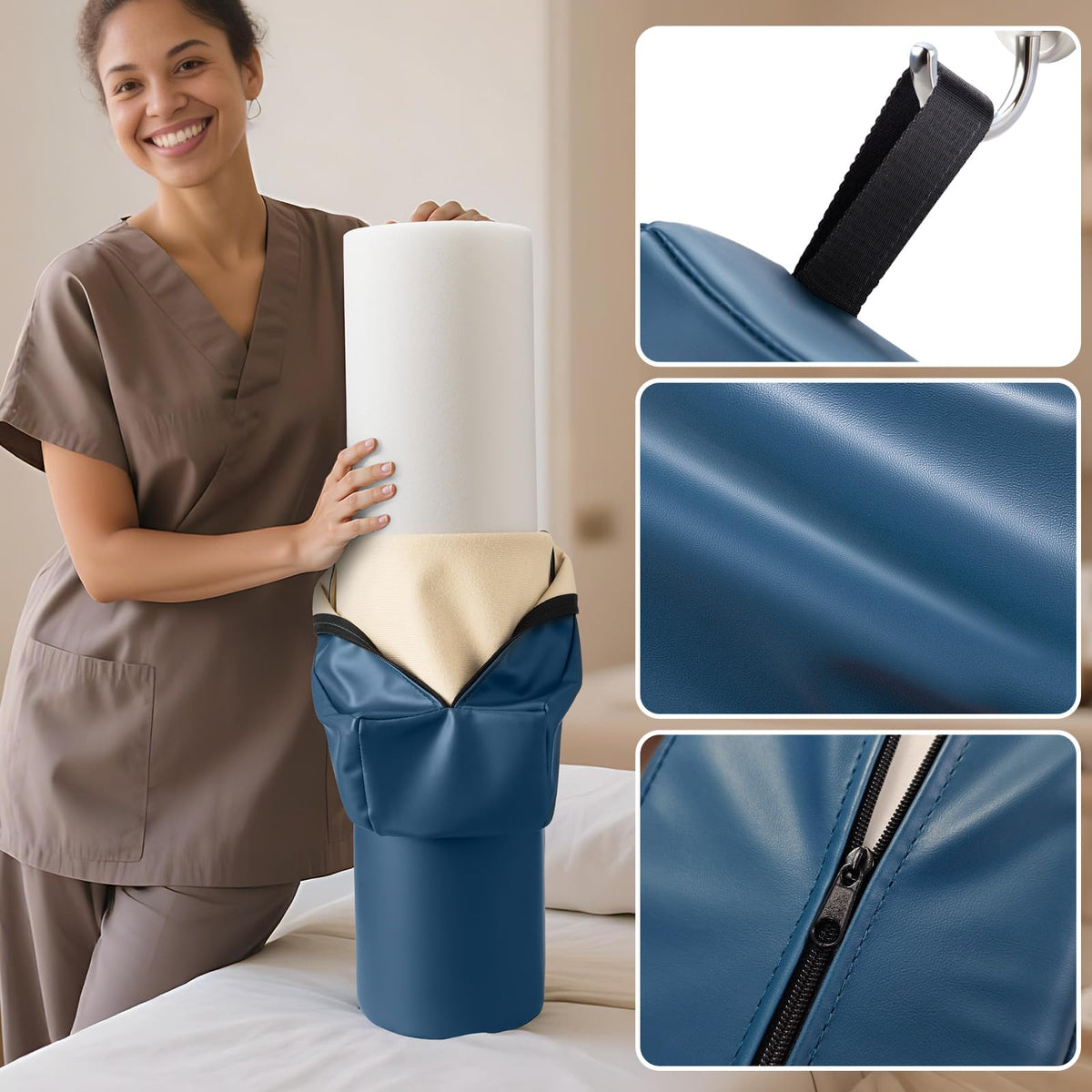 Noverlife blue bolster with strap handle for easy positioning