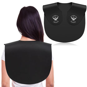 Noverlife black hair cutting collar side view demonstrates secure fit and full shoulder coverage