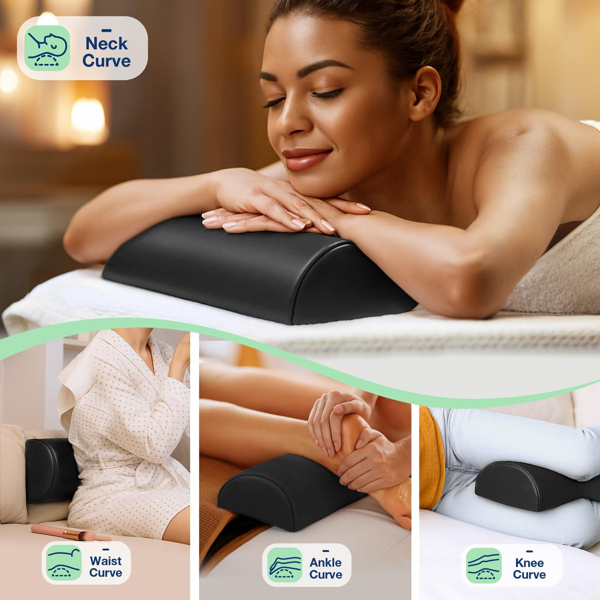  strap handle on Noverlife bolster facilitates quick, precise placement.