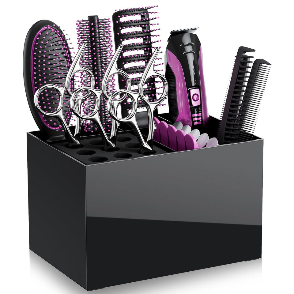 Noverlife hair salon scissor holder box front view showing organized tool tray for quick access.