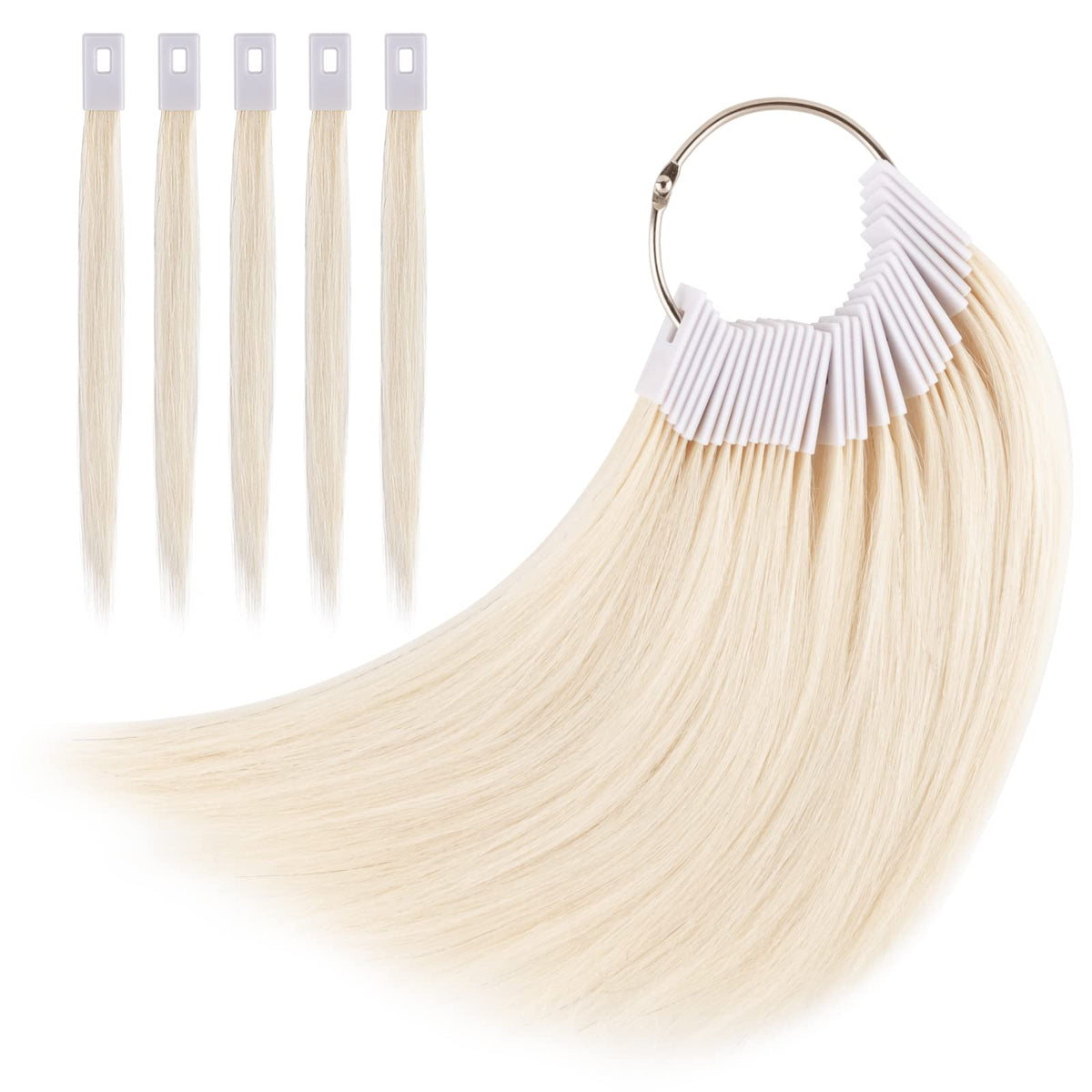 Noverlife hair swatches in lightest blonde for testing color results.