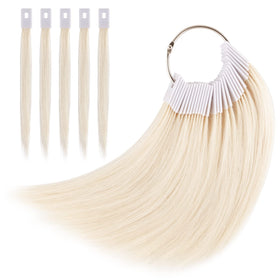 Noverlife hair swatches in lightest blonde for testing color results.