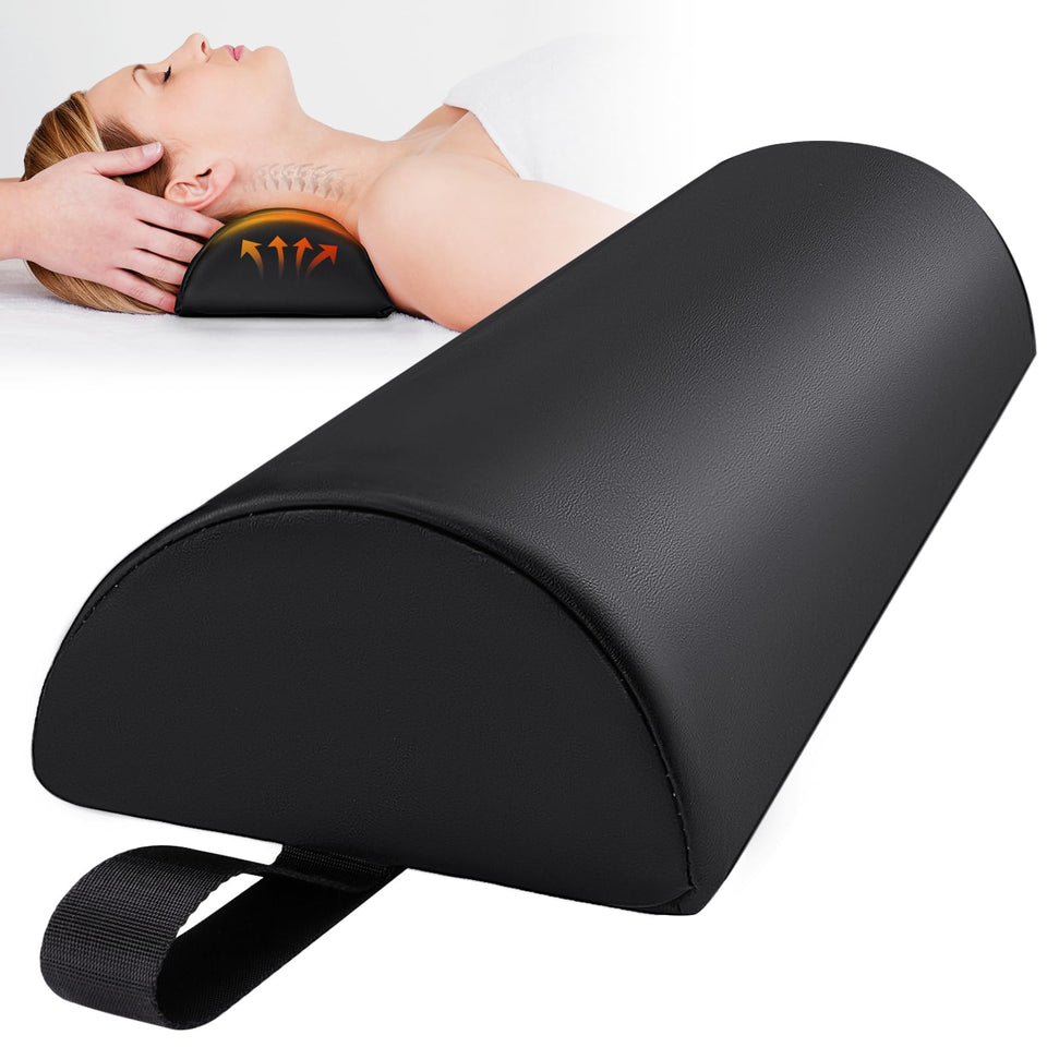 Noverlife half-round bolster pillow on a massage table for neck support.