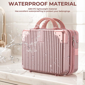Noverlife hard-shell makeup case resists scratches and water for trips.