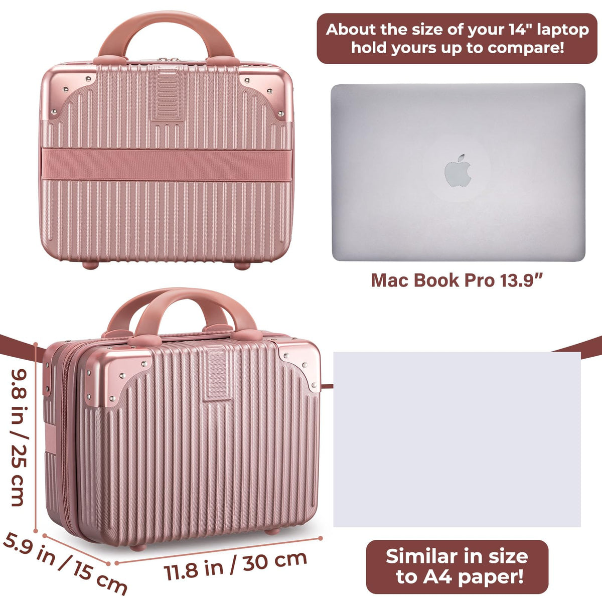 Noverlife rose-gold makeup case with elastic band on luggage, easy to carry.