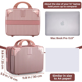 Noverlife rose-gold makeup case with elastic band on luggage, easy to carry.