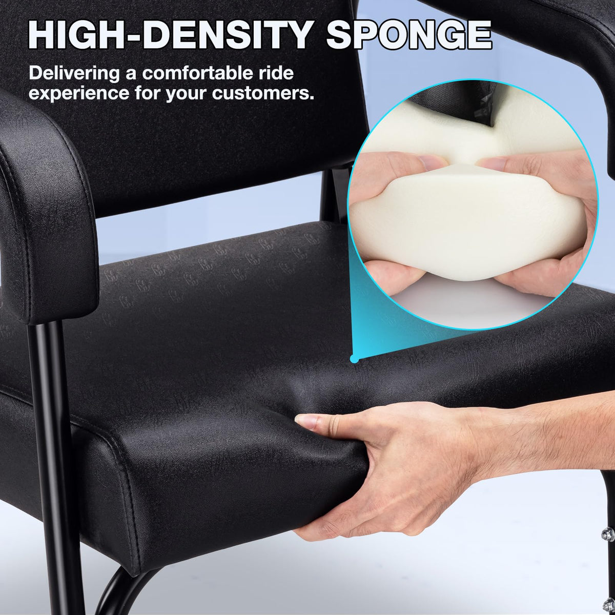 Noverlife black leather upholstery resists stains and water for busy salons