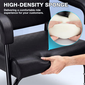 Noverlife black leather upholstery resists stains and water for busy salons