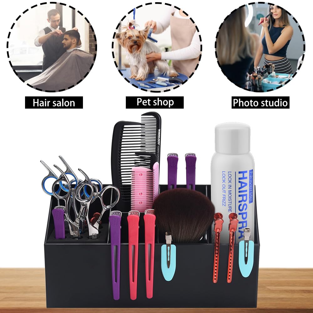 Noverlife shear holder for salon creates a tidy, efficient workspace