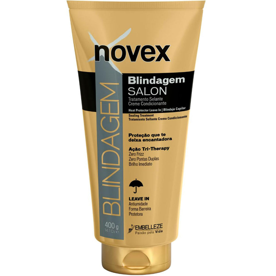 NOVEX Blindagem Thermal Protector bottle shows heat shield for damaged hair protection