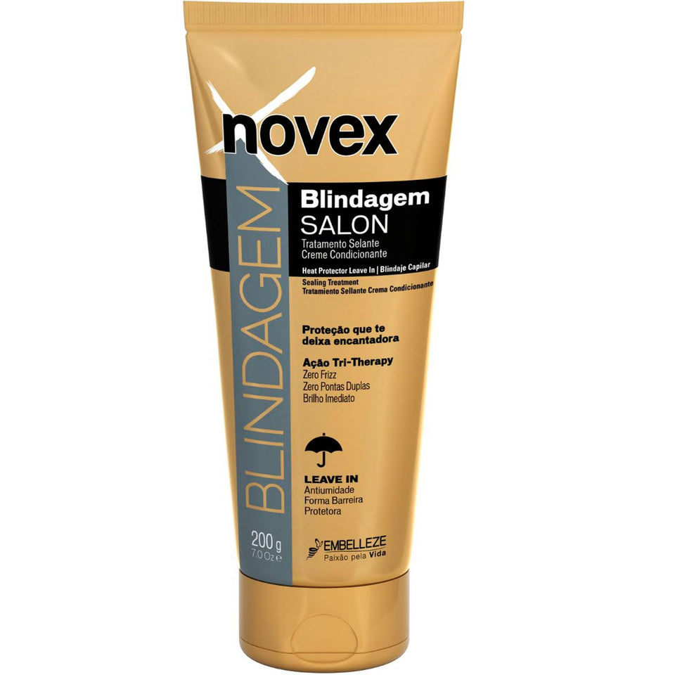 NOVEX Blindagem Thermal Protector Leave-In bottle shows lightweight moisture for smoother styling.