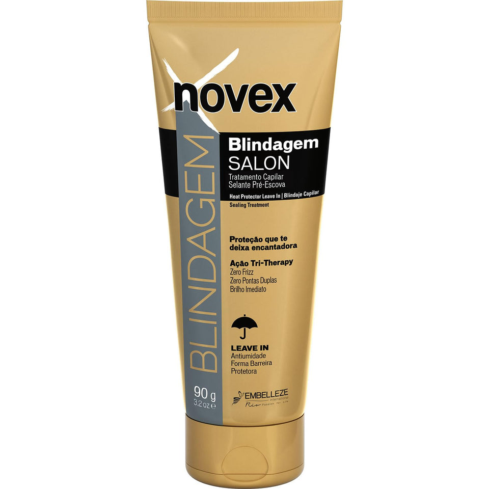 NOVEX Salon Blindagem Thermal Protector Leave-In bottle front shields hair from heat