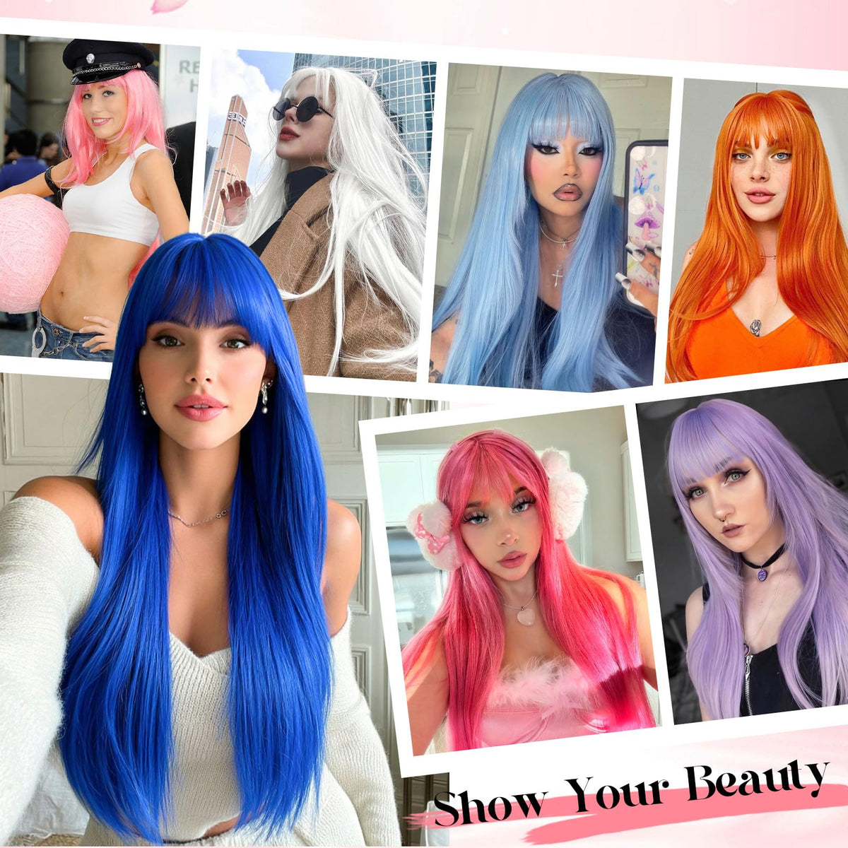 NOVFLKW heat-resistant synthetic wig in light blue with soft texture