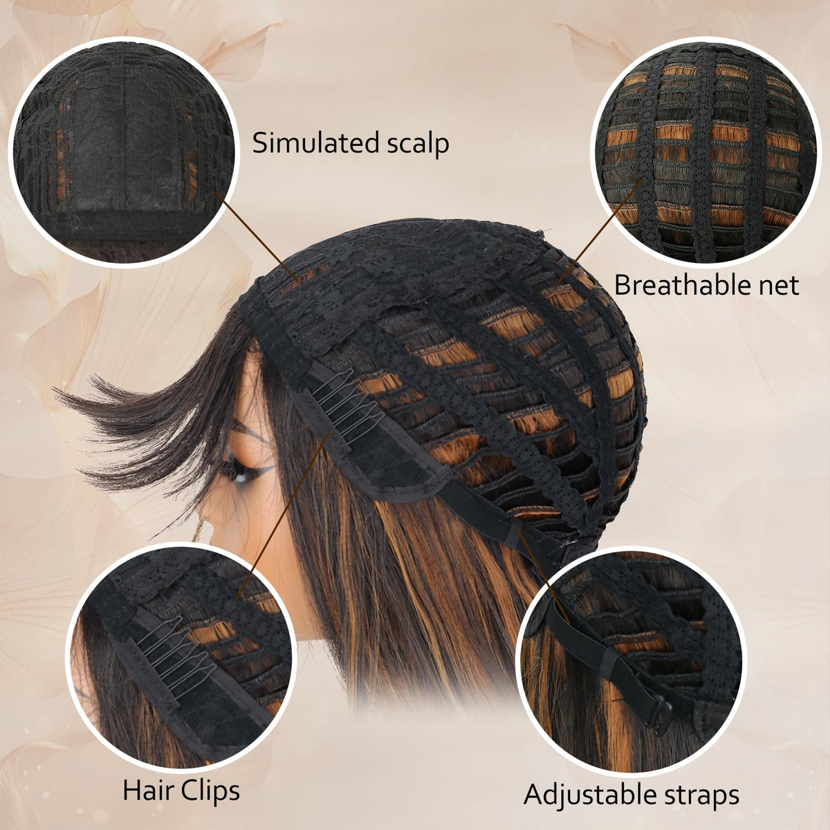 NOVFLKW highlight long straight wig back view shows balanced color.