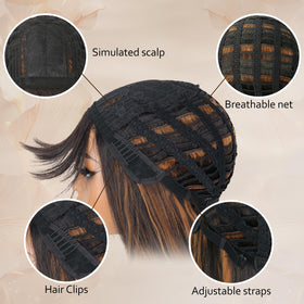 NOVFLKW highlight long straight wig back view shows balanced color.