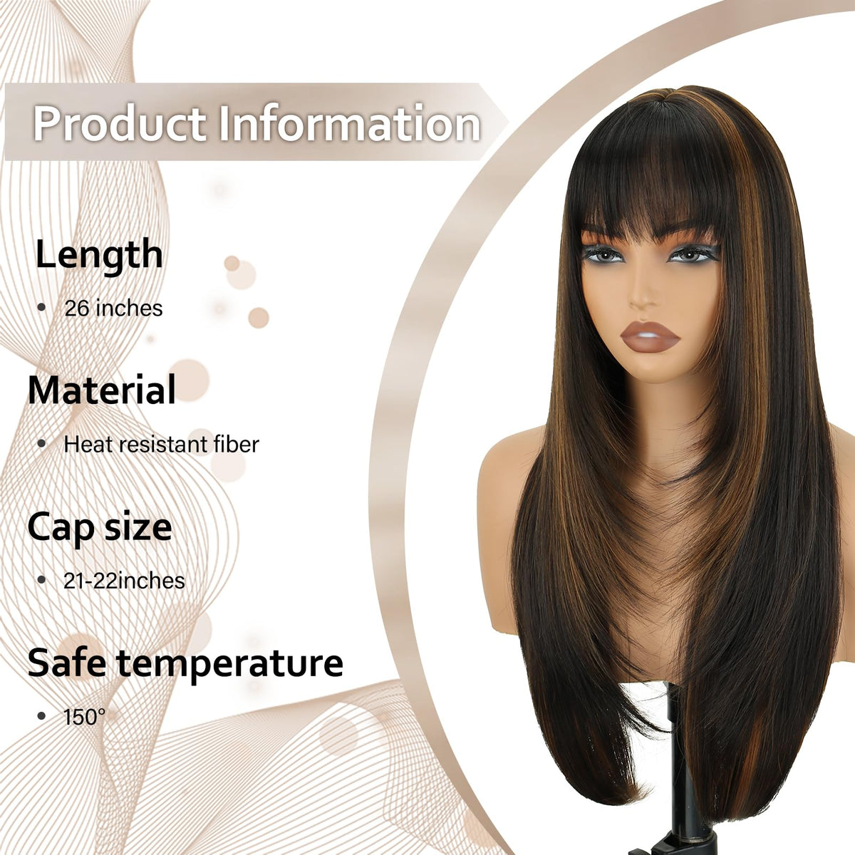 NOVFLKW highlight long straight wig side view layered for versatile styling.