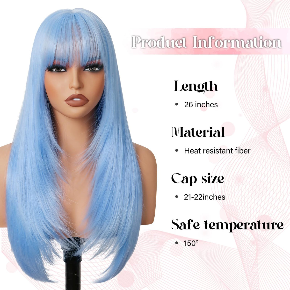 NOVFLKW realistic scalp light blue wig blending with hairline for cosplay