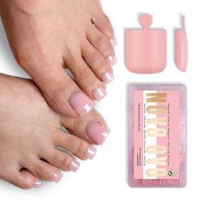 NOVO OVO baby pink square toe nail tips set for salon-like pedicure at home.