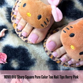 NOVO OVO Berry Pink square toe nail tips collection highlighting 15 sizes for a precise fit