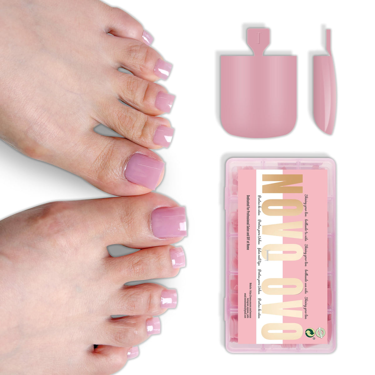 NOVO OVO Berry Pink square toe nail tips in packaging showcase rich pigment and salon-ready color