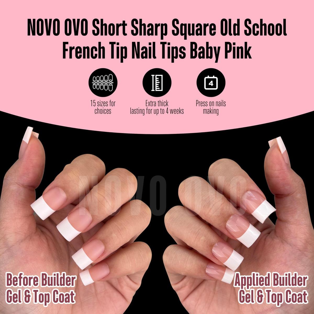 NOVO OVO builder gel compatible tips for salon-like results at home.